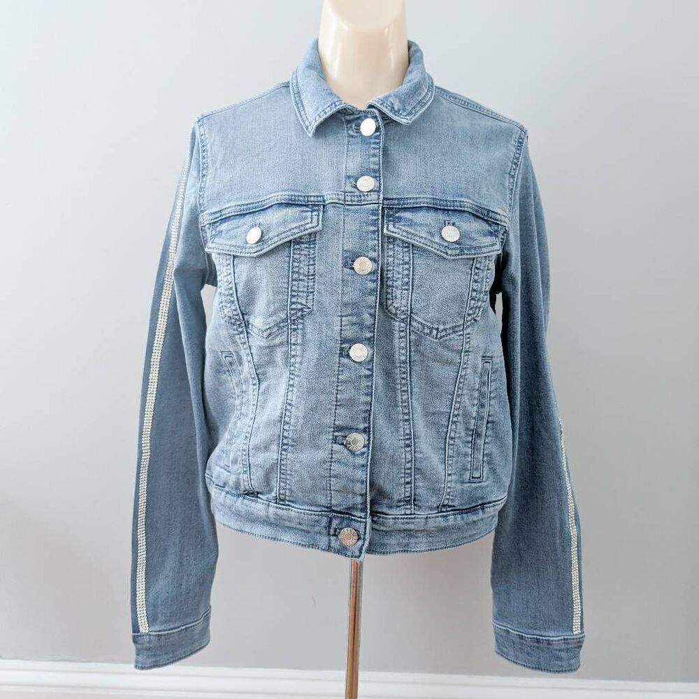 Guess Rhinestoned Sleeve Denim Jean Jacket